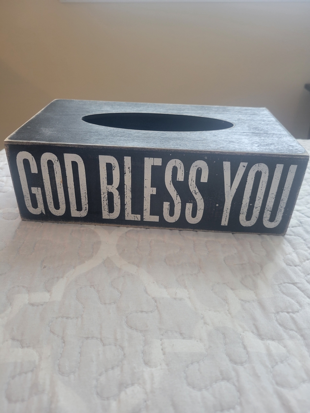 Primitives by Kathy Black Wooden 'God Bless You' Tissue Box Cover